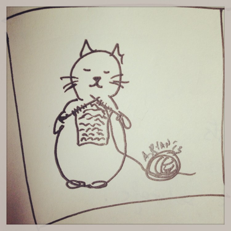 knitting kitty illustration by Áine Ryan, knitahedron.com